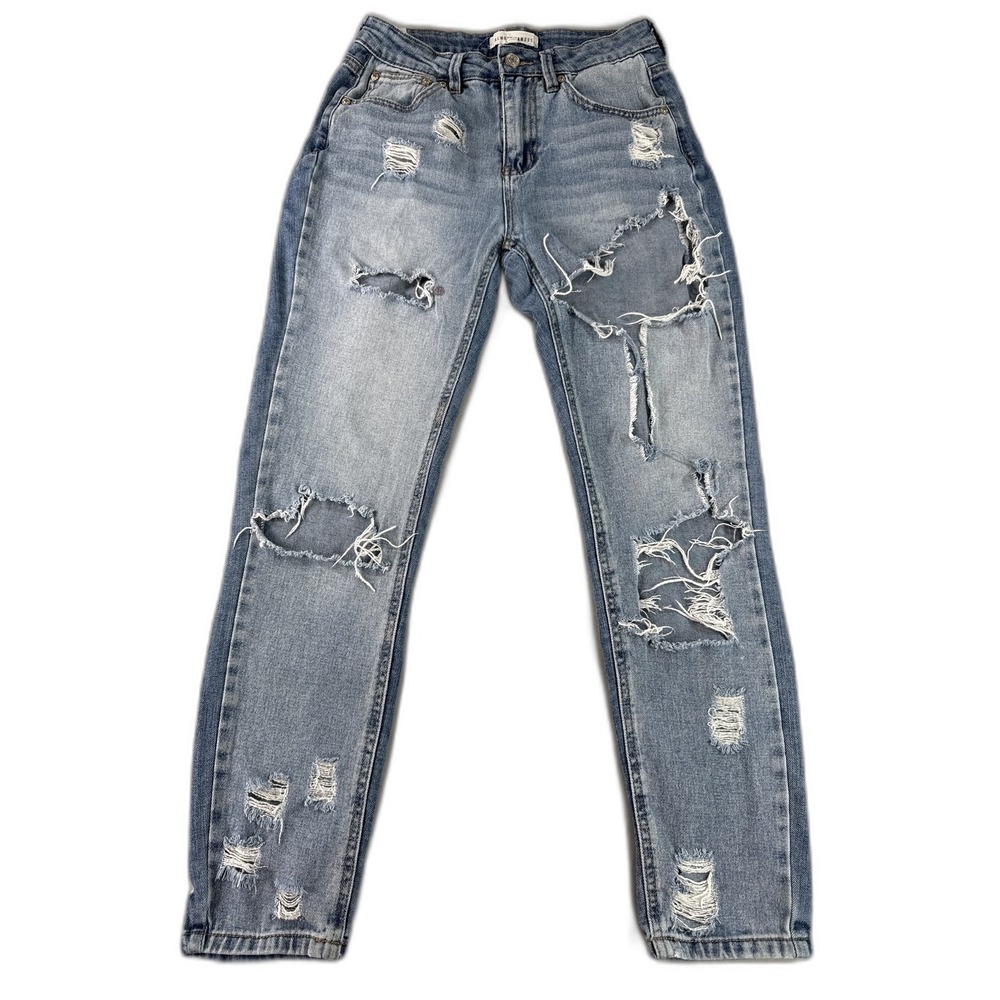 ALMOST FAMOUS Light Distressed Skinny Jeans Womens 1 Blue Stretch Cotton Blend